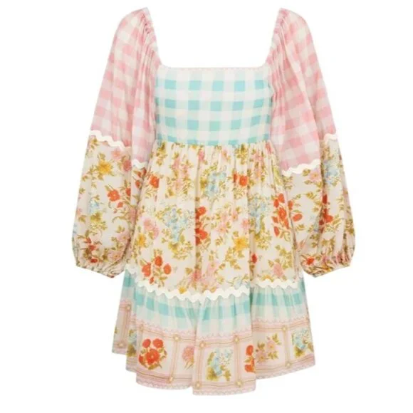 SPELL Women's Tunic Dress Pastel Floral Smocking Long Sleeve 233113N Size L - Picture 1 of 15